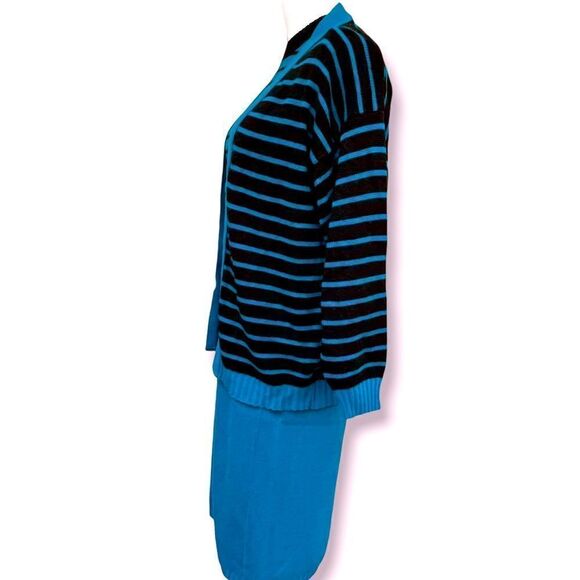 Vintage 3 piece sweater skirt set teal black stripe small - Picture 2 of 6